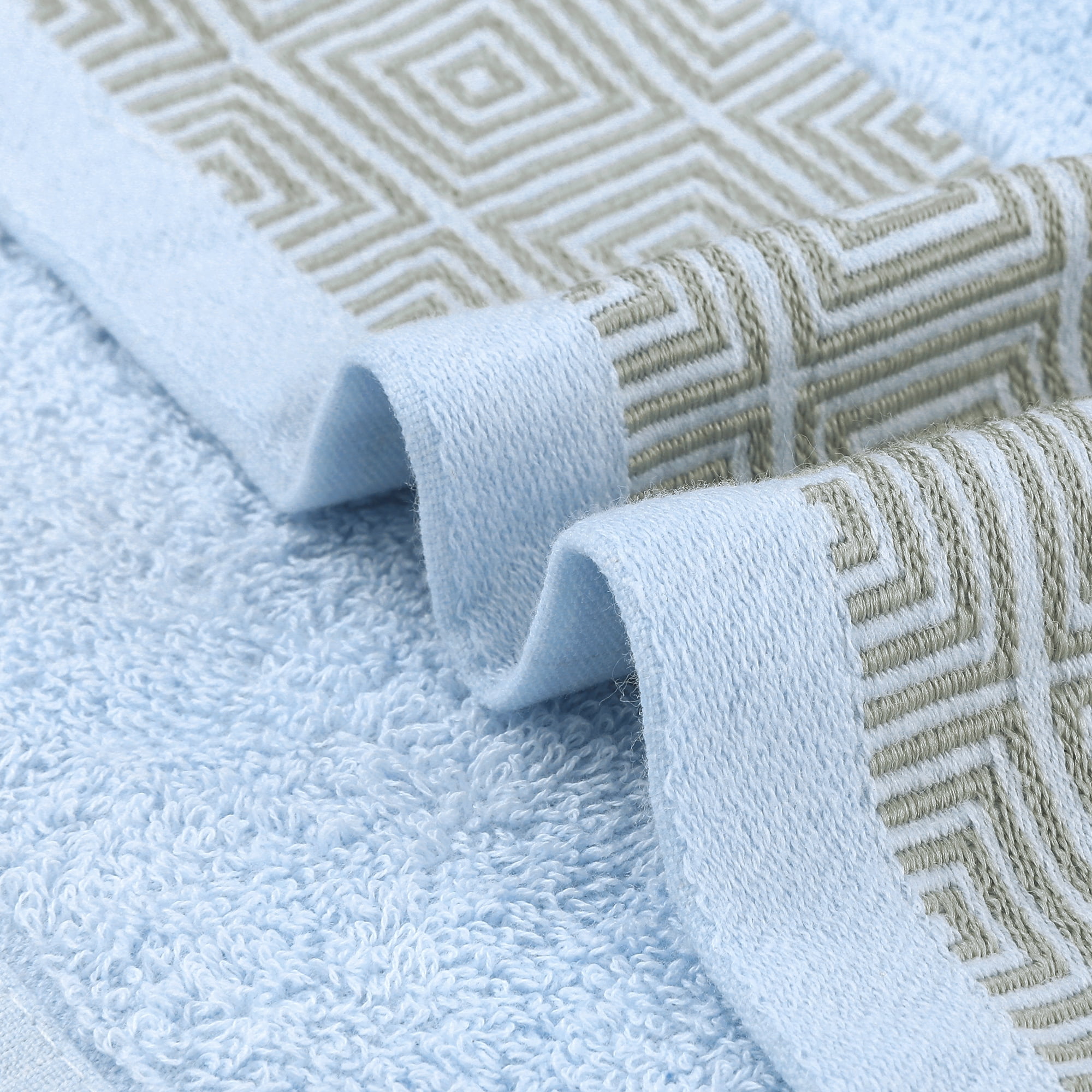 Unique Bargains Geometric Washcloths Set Cotton Bath Towels Low Lint Blue 4