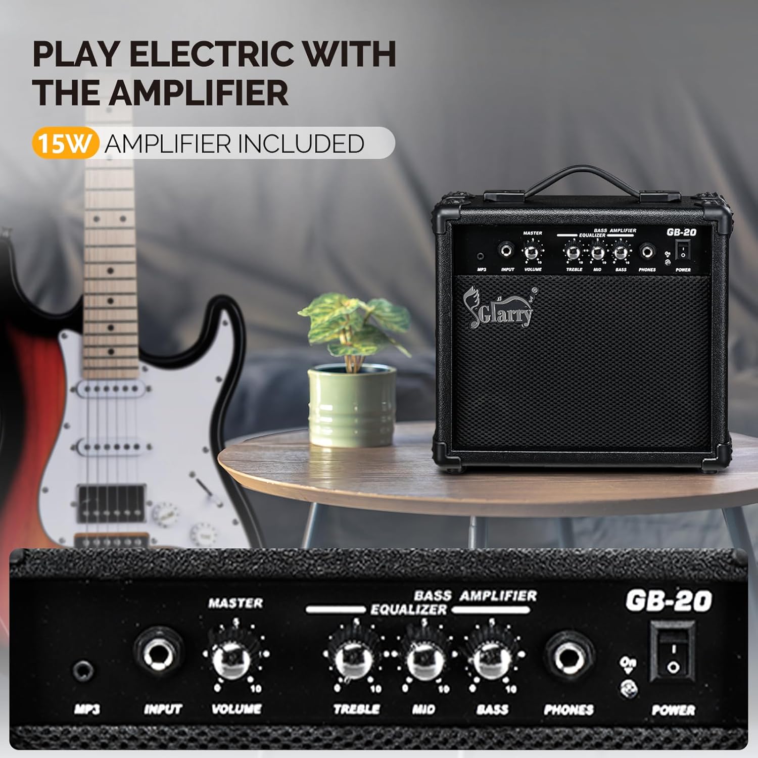 GLARRY Electric Guitar, 39" Full Size Electric Guitar Kit with HSS Pickup Coil Split for Beginner, 20W Amp and Accessories Pack Guitar Bag (Black)