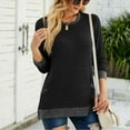 thumbnail image 4 of Odeerbi Shirts for Women Round Neck Color Matching Pocket Recreational Long Sleeve Tops Black, 4 of 7