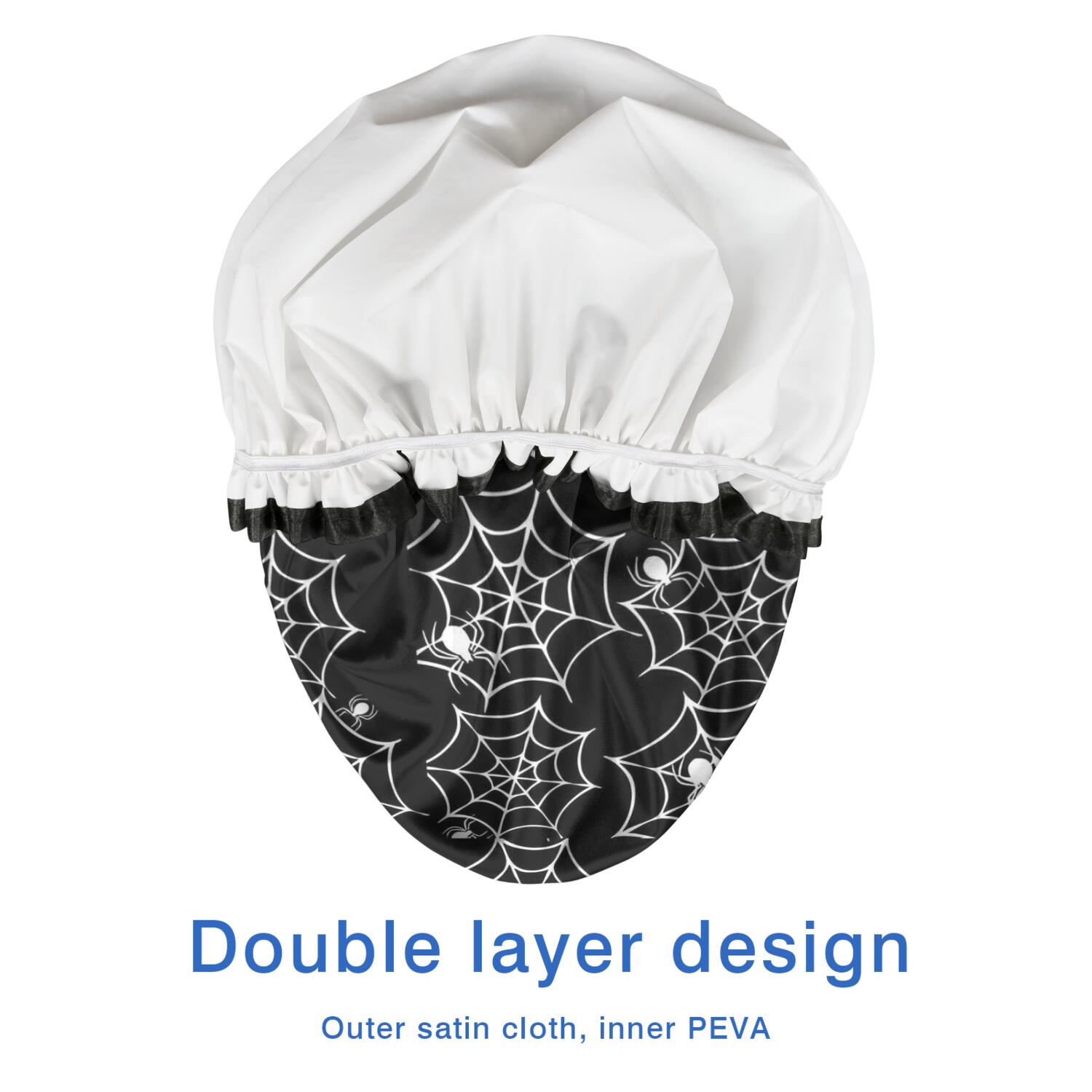 Shower Caps,Halloween Black and White Spider Webs and Spiders Waterproof Shower Cap for Women 4 Pieces,Double Reusable Hair Cover for Shower PEVA Elastic Stretch Hem
