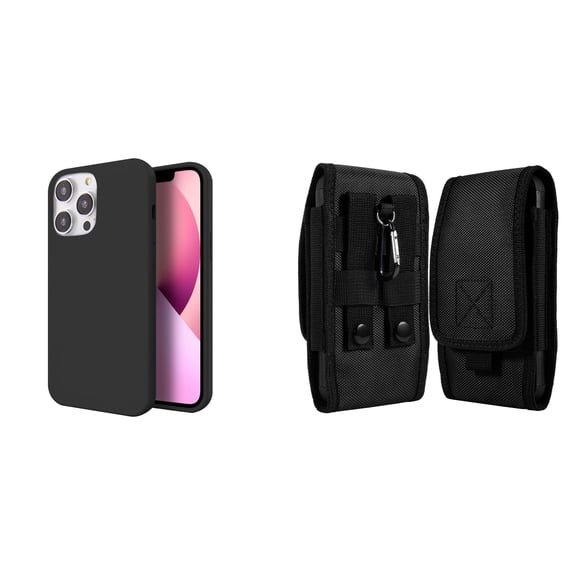 Slim Silicone Case and Belt Holster Pouch for iPhone 14 Pro Max - Black