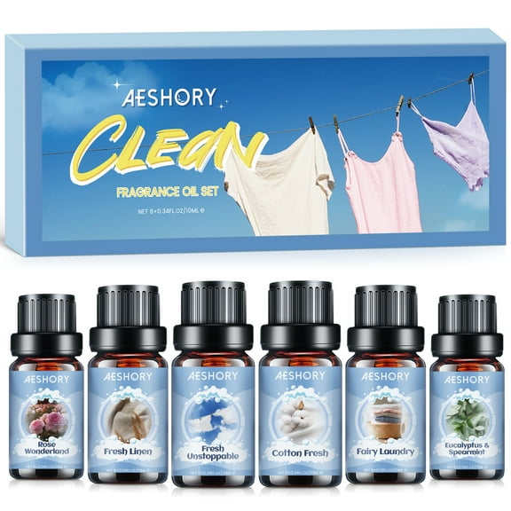 Aeshory 6x10ML Clean Fragrance Oils Gift Set - Diffuser Oils for Home, Candles & Soap (Eucalyptus Spearmint, Fresh Linen, Rose Wonderland)