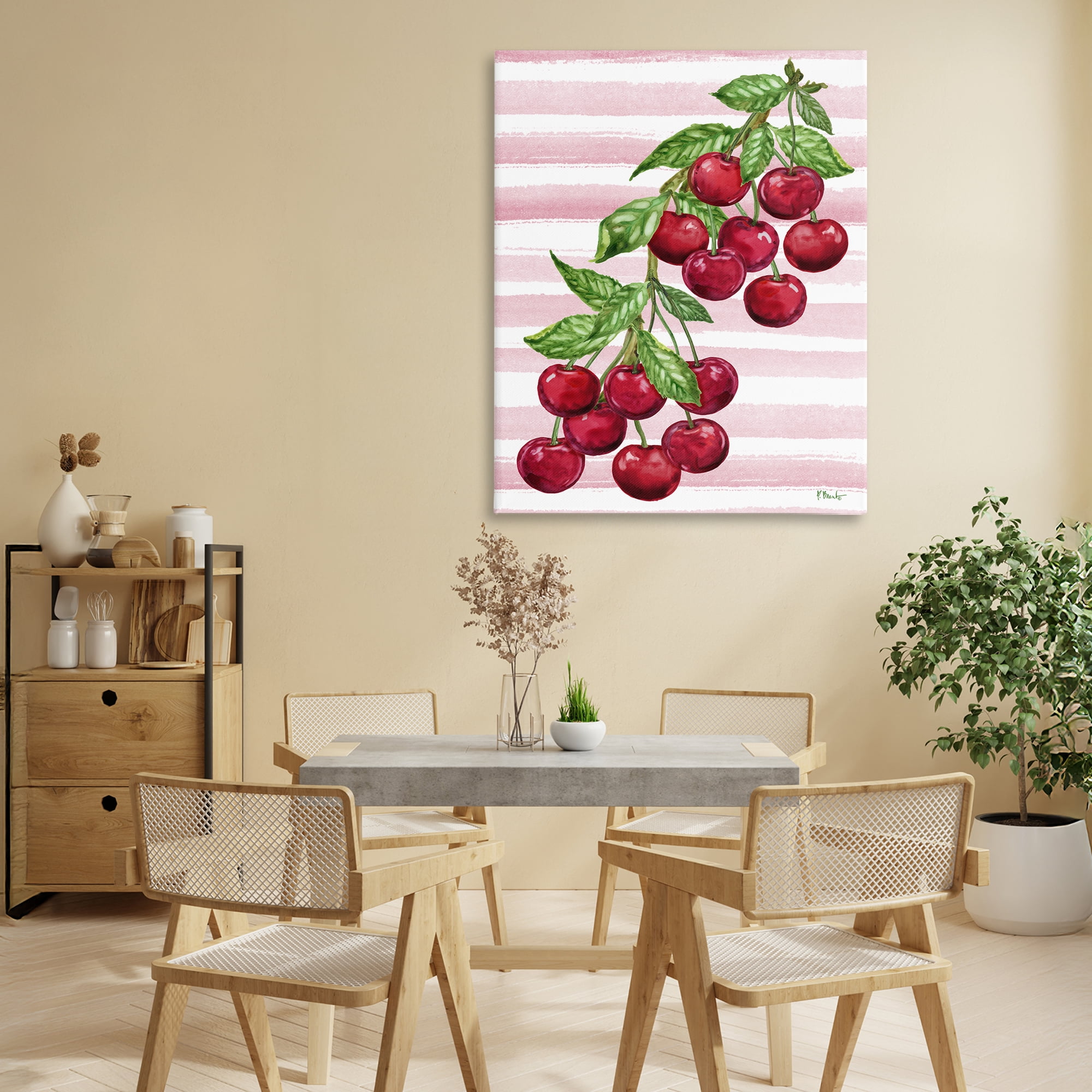 Stupell Industries Juicy Cherry Vine on Stripes Canvas Wall Art, design by Paul Brent
