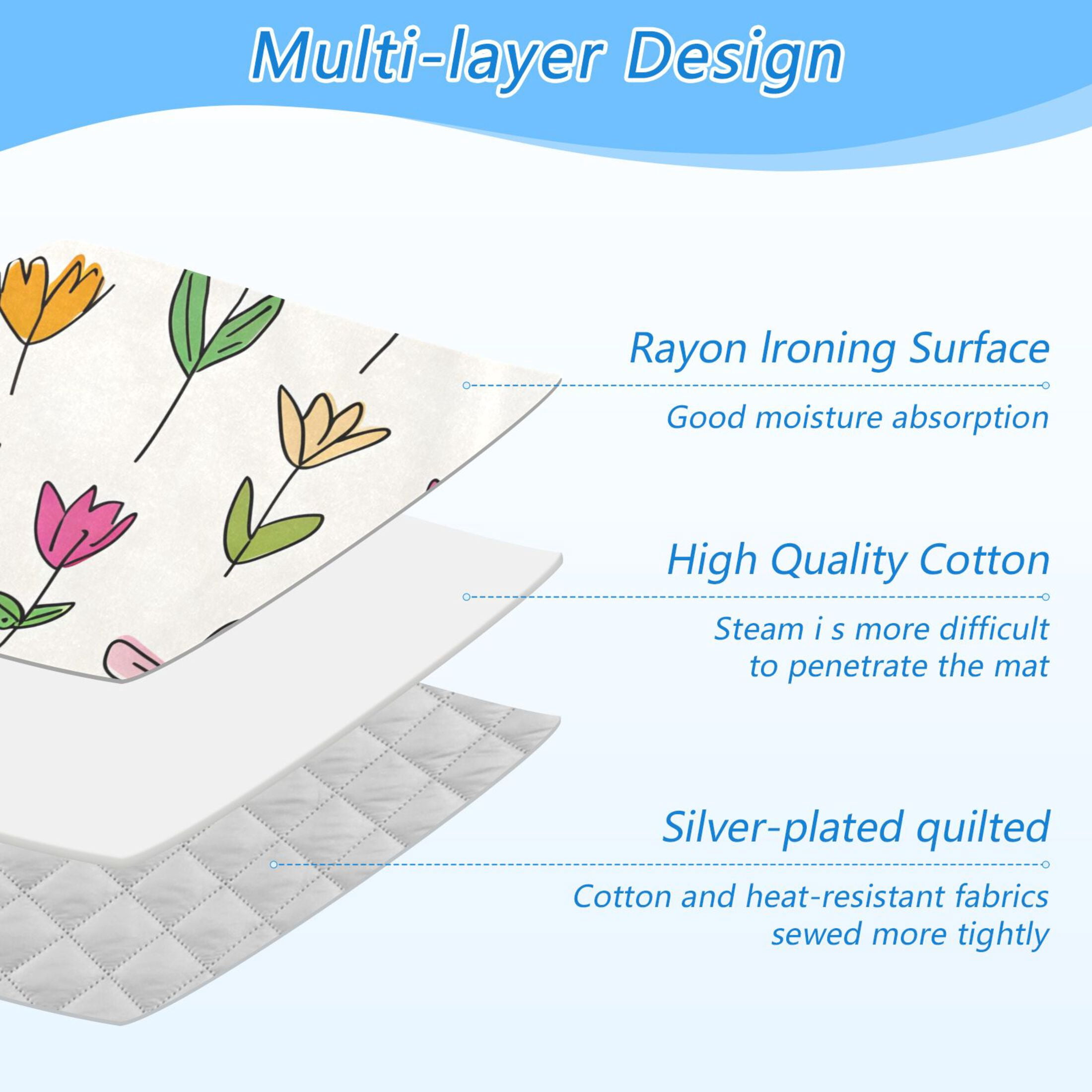 Colorful Florals Cartoon Doodle Style Ironing Mat Blanket Portable Travel Ironing Pad Heat Resistant Pad 47.2" x 27.6”