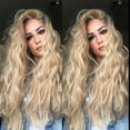 thumbnail image 5 of Long Blonde Highlights Wavy Wigs,Dark Roots Ombre Multicolor Wig,Natural Fluffy Shaggy Layered,Wavy Women Fiber Parting Gold Curly Wig Hair Brazilian Long High Temperature Wig,Gold,11.3oz,17in, 5 of 6