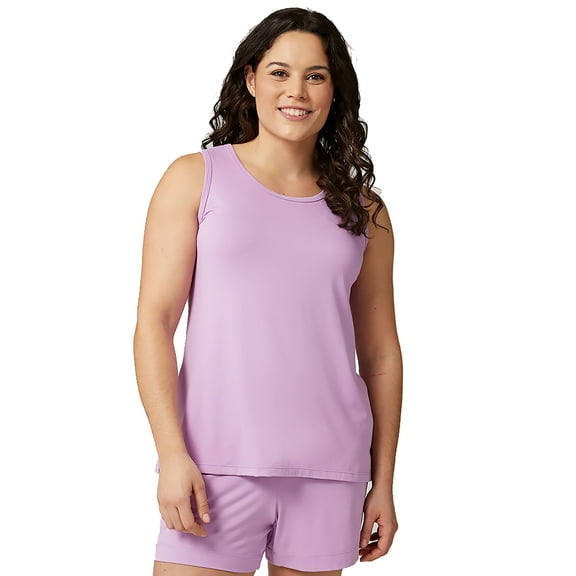 2 Pack 32 Degrees Women's Cool Relaxed Lightweight Moisture Wicking Anti Odor Knit Tank Top Shirt - Violet Tulle - Large