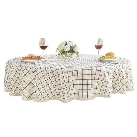 

Checkered Tablecloth With Lace thicken Cotton Linen Round Tablecloth Washable Soft And Breathable Table Cover For Living Room Balcony Garden Picnic Party-Champagne-120cm