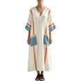 thumbnail image 2 of KHONTS Women's 3/4 Sleeve V-Neck Strip Oversize Linen Maxi Dress Plus Size Loose Long Dresses 10-Blue XL, 2 of 6