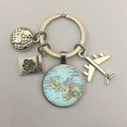 thumbnail image 1 of Llavero con mapa del mundo para viajar, explorar la cúpula de cristal, llavero con colgante de avión Cabachon, llavero de joyería de regalo para hombres y mujeres. Dengxun unisex, 1 of 2