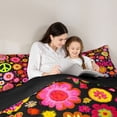 thumbnail image 5 of Feelyou Groocy Daisy Flower Queen Comforter Set, Black Pink Bedding Comforter Set, 3pcs, 5 of 8