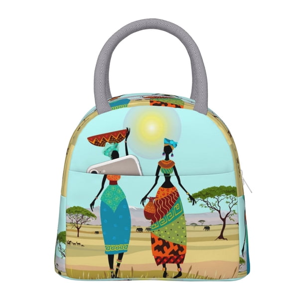 Balery African Women Bolsa de Almuerzo para Mujeres, Caja de Almuerzo, Bolsa de Almuerzo Pequeña Impermeable, Tote de Almuerzo Reutilizable con Gran Capacidad