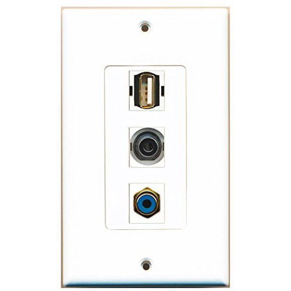 RiteAV - 1 Port RCA Blue and 1 Port USB A-A and 1 Port 3.5mm Decorative Wall Plate Decorative