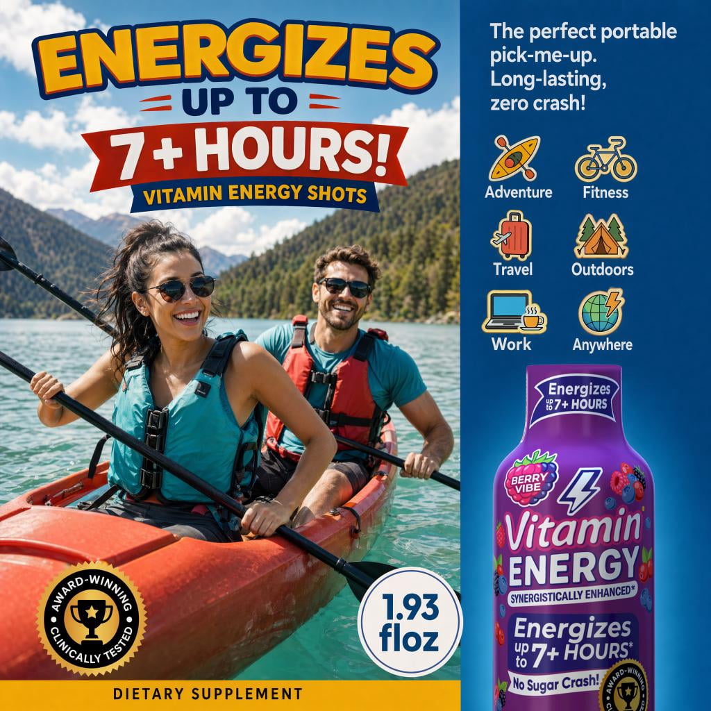 Vitamin Energy B12 Extra Strength Shot, Pink Berry, 12 Pack – 260mg Natural Caffeine, 11,000% DV B12 & B6, Zero Sugar, 1.93 fl oz