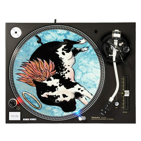 KuzmarK™ 12" DJ Turntable Slipmat - Flying Angel Pig Animal Art by Denise Every