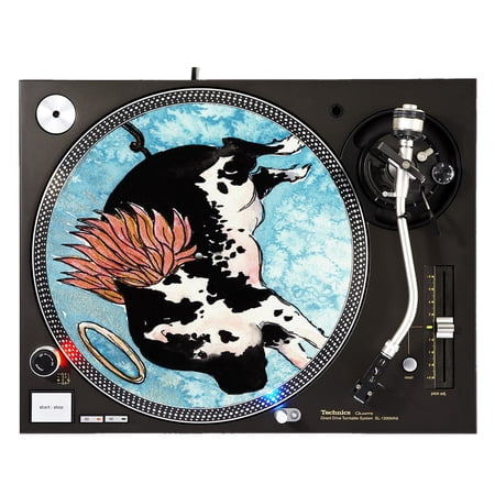 KuzmarK™ 12" DJ Turntable Slipmat - Flying Angel Pig Animal Art by Denise Every