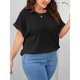 thumbnail image 3 of Top de verano para mujer, Top acanalado de manga corta con cuello redondo holgado de talla grande para mujer, negro XL, 3 of 8