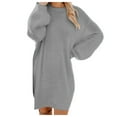 thumbnail image 1 of Kcodviy Robe Chandail d'Hiver en Tricot Mignonne pour Femmes Automne Col Roulé Chaude à Manches Longues Longue Robe Portefeuille pour Femmes avec Poche Mini Robe Chandail, 1 of 6