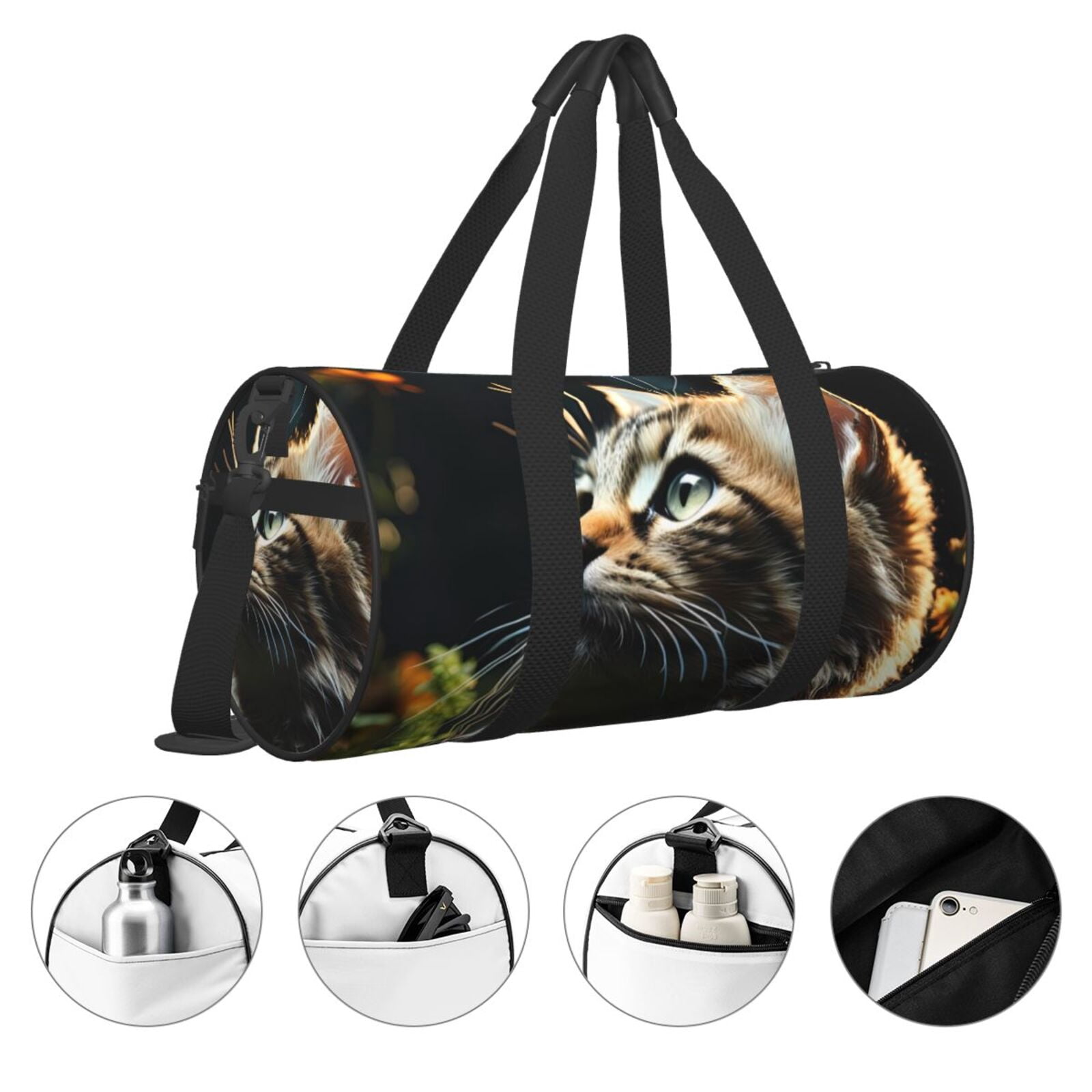 Defioc Realistic Style Cute Cat for Travel Duffle Bag,Weekender Bag Carry On Tote Bags Hospital Bag Large Capacity Sport Gym Bag for Men Women Fit for Trave, Gym,Weekend