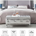 thumbnail image 4 of Storage Ottoman Bench, PU Leather Upholstered Storage Bench with Button, Luxury Button Tufted Bench with Metal Leg and Safety Hinge, Flip Top Footrest Bench for Bedroom Entryway Living Room, Silver, 4 of 10