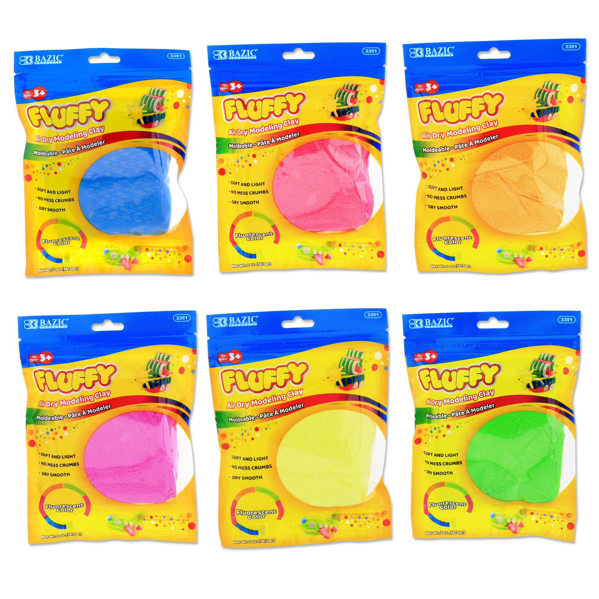BAZIC Air Dry Clay 6 Neon Color 12 oz, Light Modeling Dough Art Craft Slime, Non Toxic Gift for