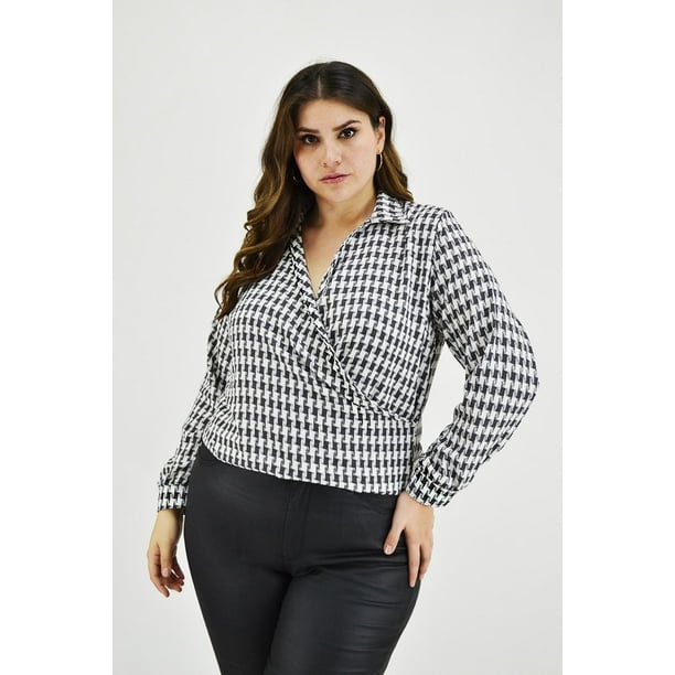 Blusa cruzada Roman Fashion /Tallas Extras, 1835 (Blanco) blanco