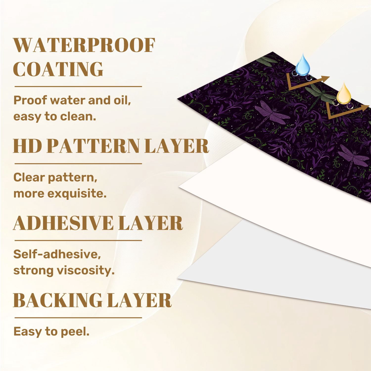 Peel and Stick Wallpaper Whimsical Dragonfly Floral Purple Green Tones Wall Mural 17.7in x 9.8ft Self Adhesive Removable Wall Paper Renter Friendly Wallpaper for Nursery Bedroom Cabinets
