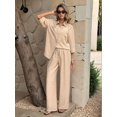 thumbnail image 5 of Women 2 Piece Outfits Casual Lounge Sets Long Sleeve Button Down Shirts and Wide Leg Pants Sets Khaki L, 5 of 9