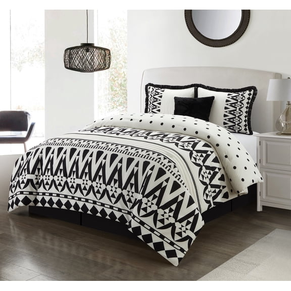 Lanco Margot Dots 5-Piece Reversible Comforter Set, California King, Black/White, Geometric Pattern, 100% Polyester Fill
