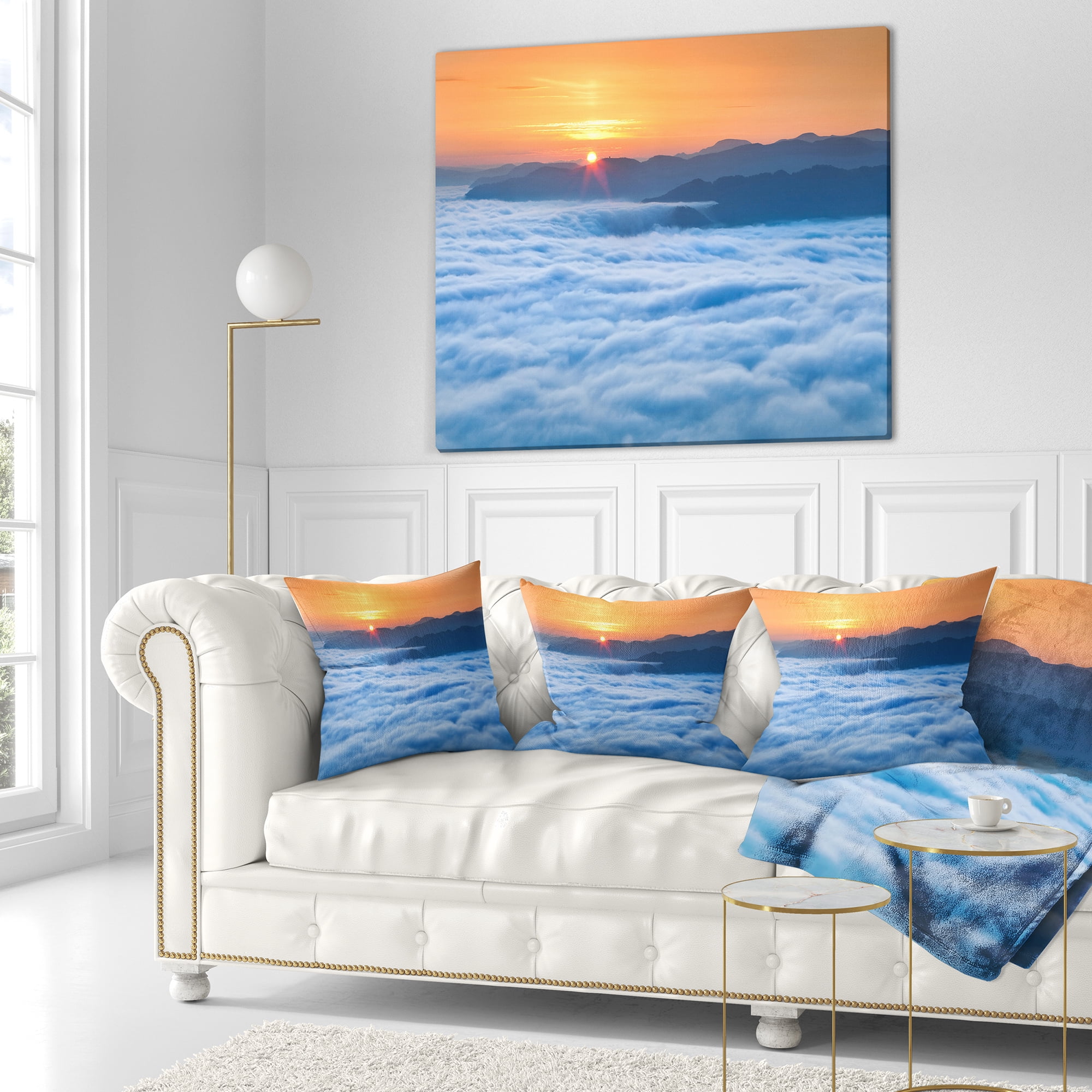 Designart Sunrise Over Misty Sea Waters - Landscape Photography Throw Pillow - 16x16