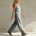 thumbnail image 4 of Casual Summer Sleeveless Jumpsuit With V-Neck Button Front And Striped Pattern, Solid Loose Fit, 4 of 7