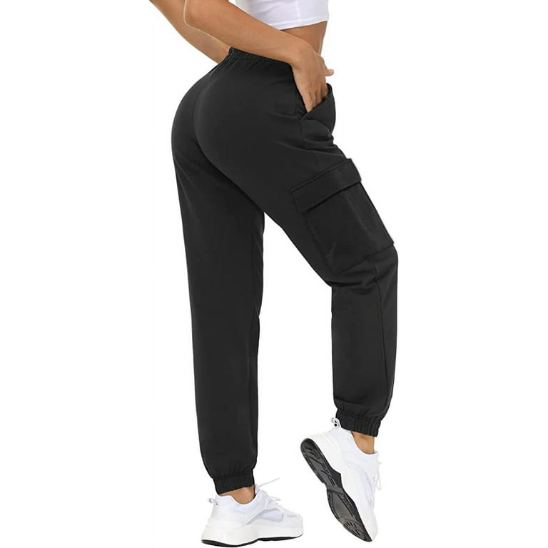 Cargo Sweat Pants for Women Wide Leg Joggers with Large Pockets by PULI  Black Gray