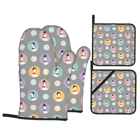 

Oven Mitts and Pot Holders 4 pcs Set Cute Geese Heat Resistant Pot Holders Oven Mitts for kitchen Non-Slip Hanging Loop Oven Glove Potholders for Baking Cooking