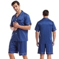 thumbnail image 1 of Conjunto de pijama corto de color liso con solapa para hombre, ropa de casa de verano de talla grande, de satén mate, de manga corta y ocio, 1 of 6