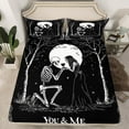 thumbnail image 2 of Manfei Black White Skeleton Twin Sheet Sets for Kids, Gothic Romantic Anniversary Twin Fitted Sheet, Mystic Galaxy Flat Sheet, Luxury Bedroom Decor, 3 Pieces, 2 of 7
