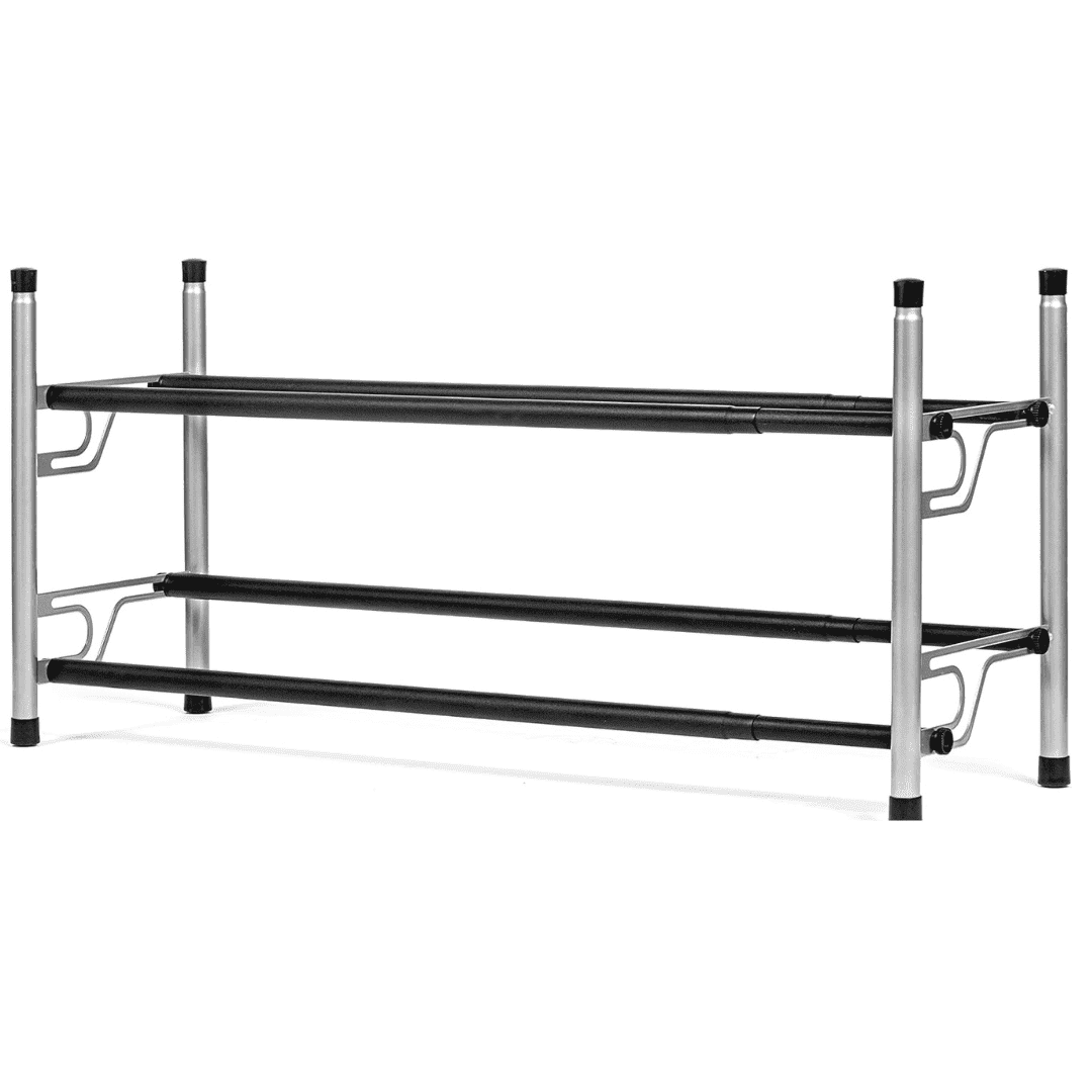 USTECH 2-Tier Metal Shoe Rack Organizer, Sturdy Space-Saving Shoe Storage Shelf for Entryway, Closet, Bedroom, or Apartment, Free-Standing Shoe Organizer, Black