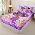 thumbnail image 2 of Castle Fairy Magical Fairy Afro Princess Zipper Twin Comforter Sets with Fitted Sheet and 2 Pillowcases,Purple Star Flower Heart Zipper Bedding Set,Purple Pink,4-Piece, 2 of 6