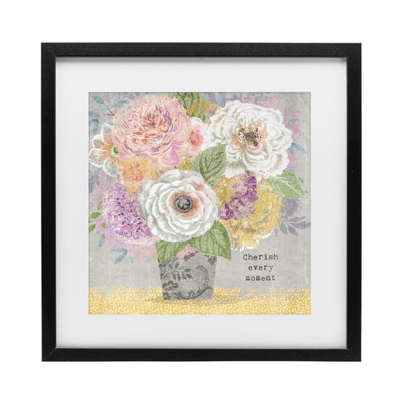 Stupell Industries Shabby Chic Cherish Every Moment Inspiration Black Framed Print Under Glass, 13 x 13, by Suzanne Nicoll