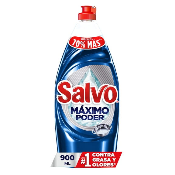 Jabón Líquido para Trastes Salvo Máximo Poder Power Clean, Rinde hasta 70% Más** 900 ml