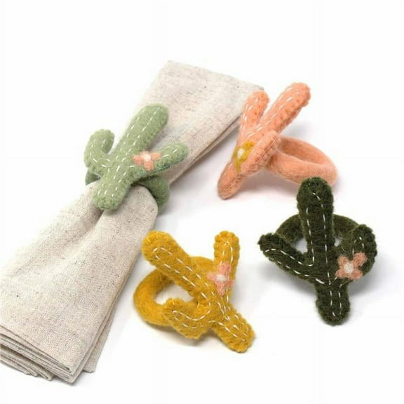 Hand-felted Cactus Napkin Rings, Set of Four Colors Global Groove (T)