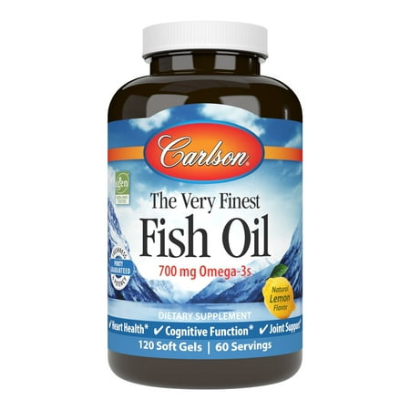 Carlson The Very Finest Fish Oil, Natural Lemon, 700 mg, 120 Soft Gels (350 mg per Soft Gel)