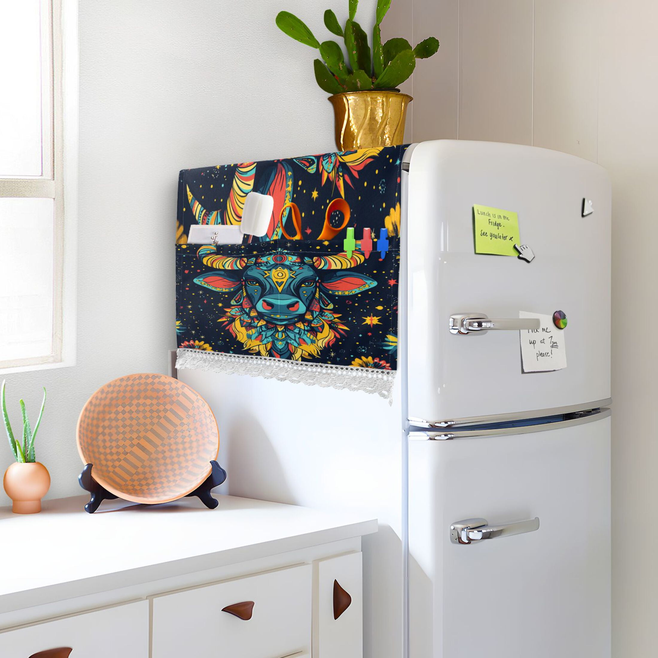 BullheadWasher and Dryer Covers Dust-Proof and Oil Resistant Fridge Cover with 4 Storage Pockets Washing Machine Top Cover for Laundry Kitchen Home 51.2 x 22 In