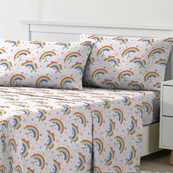 Dream Factory Unicorn Rainbow Full 4 Piece Sheet Set, Polyester, Child