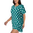 thumbnail image 2 of Kdxio White Polka Dots With Teal Background Print Pajamas Sets for Women Short-Sleeved Pjs with Lounge Shorts Two Piece Sleepwear S-4XL, 2 of 5