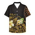 thumbnail image 3 of Camisas de playa tribales polinesias para hombre, camisetas hawaianas casuales de manga corta con botones y estampado 3D, camisetas de gran tamaño para hombre, 3 of 5