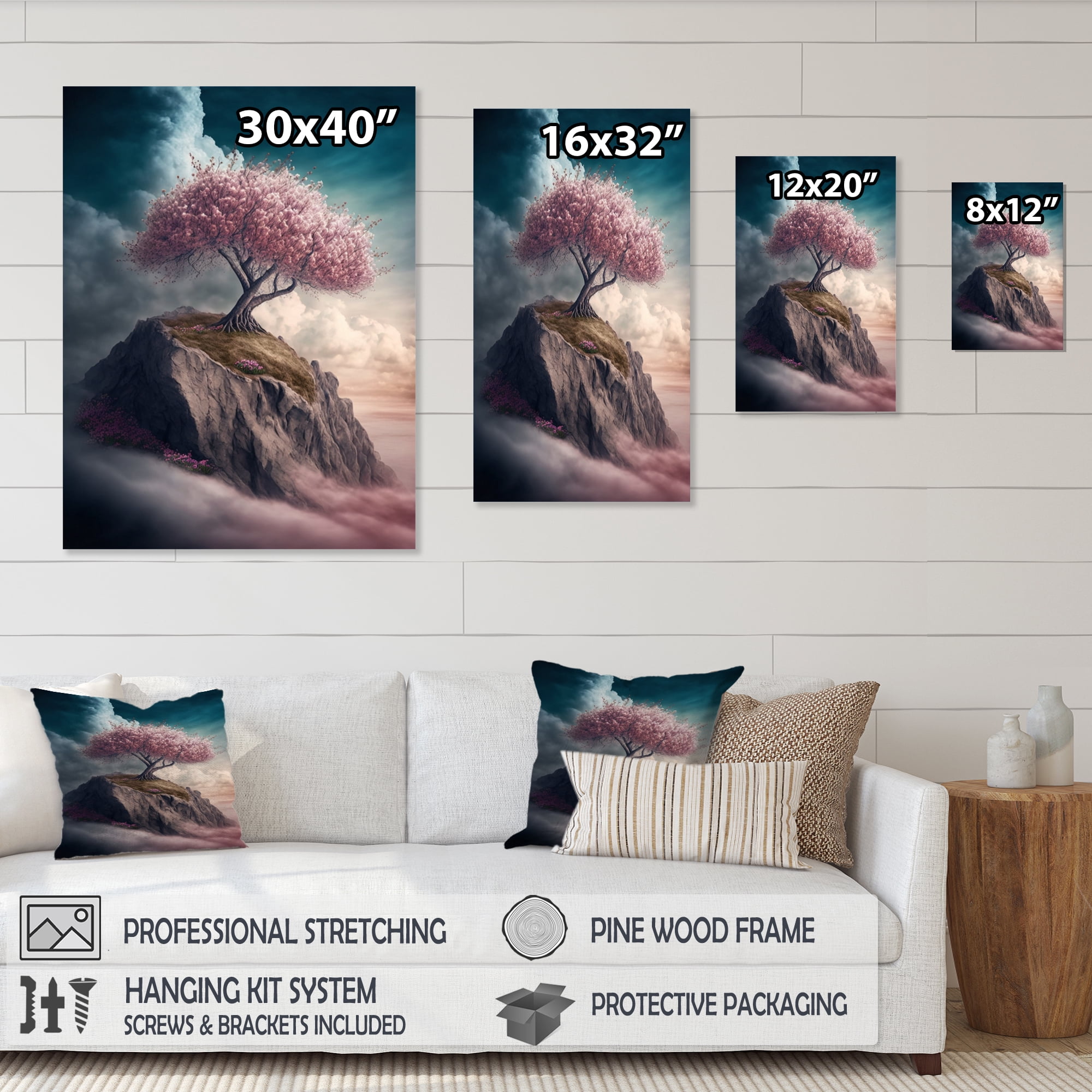 Designart Mountain Top Cherry Blossom III Canvas Wall Art