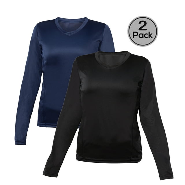 Blank Activewear Lot de 2 T-Shirts à Manches Longues pour Femmes, Tissu de Performance à Séchage Rapide