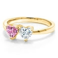 thumbnail image 2 of Gem Stone King 18K Yellow Gold Plated Silver Ring Set with Heart Shape Pink Moissanite and Moissanite Near Colorless (GH, Size 6) (1.00 Cttw, Size 6), 2 of 6