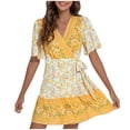 thumbnail image 1 of Vestido HUOGUO para mujer, casual, manga corta, estampado con cuello en V, 1 of 5