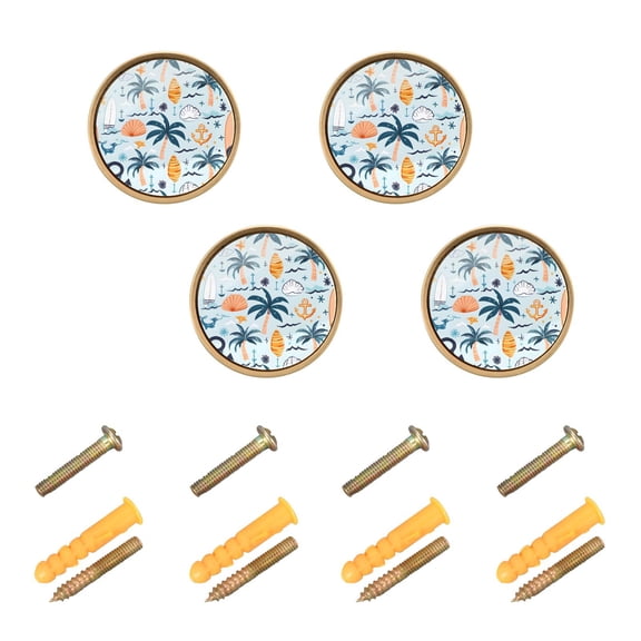 Kitchen Cabinet Knobs Surfboards Palm Trees Anchors Cabinet Handles Zinc 1.25 inch Diameter 4 Pcs