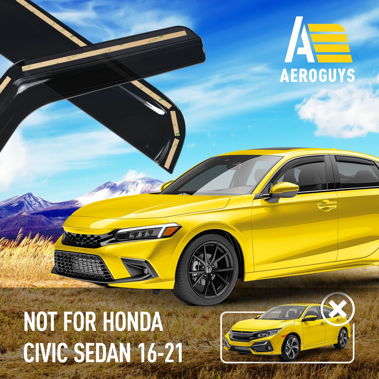 Extra Durable Window Deflectors in-Channel Window Visors Rain Guards Fit for Honda Civic 2022-2026 Sedan, Sun Visors, Wind VentVisors, Vent Shades, Exterior Car Accessories - 4 pcs. AG0834